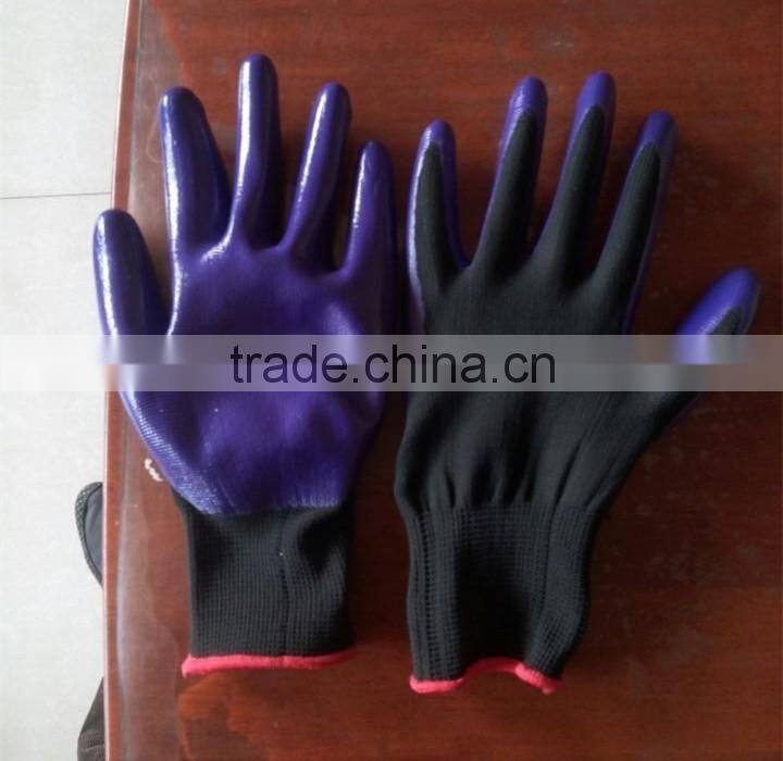 13 gauge 40g black nylon glove core black nitrile coated work gloves for vehicle repair