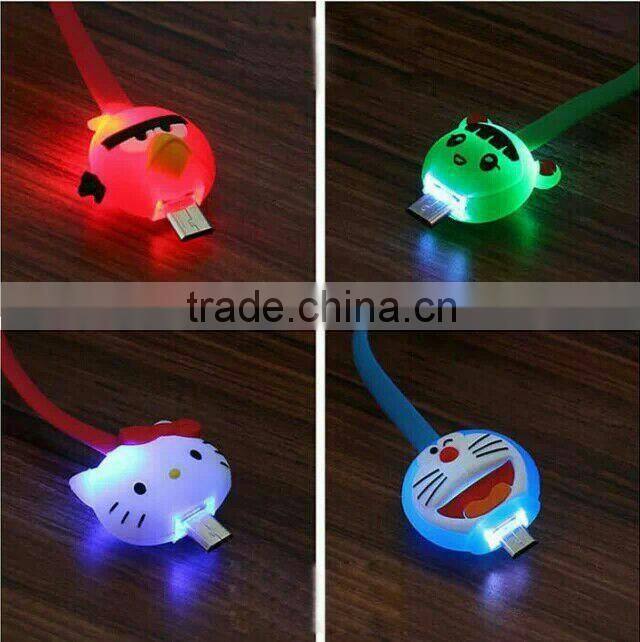 1M/3ft Cartoon Charger Colorful LED Visible Micro USB V8 Charger Cable For Galaxy S4