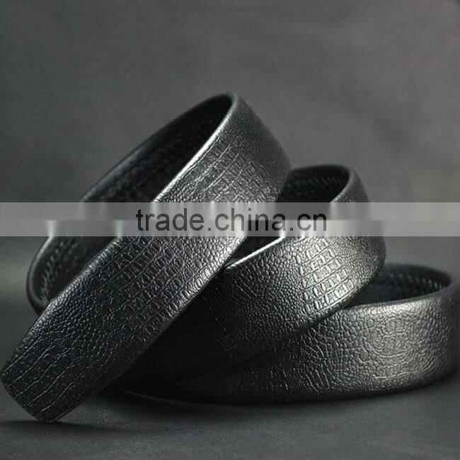 Both side cowhide leather black color elasticated belt