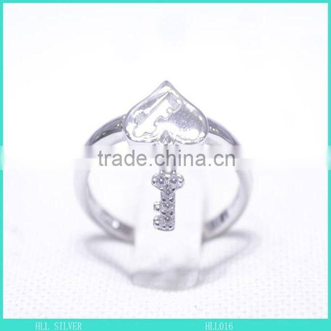 925 sterling silver heart shape key charming ring design for girl with cz stone