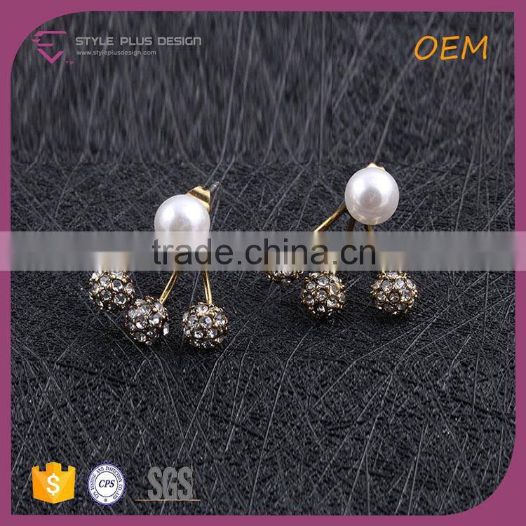 E78069L01 STYLE PLUS shiny gold plate small diamond pearl women earrings fashion earring designs