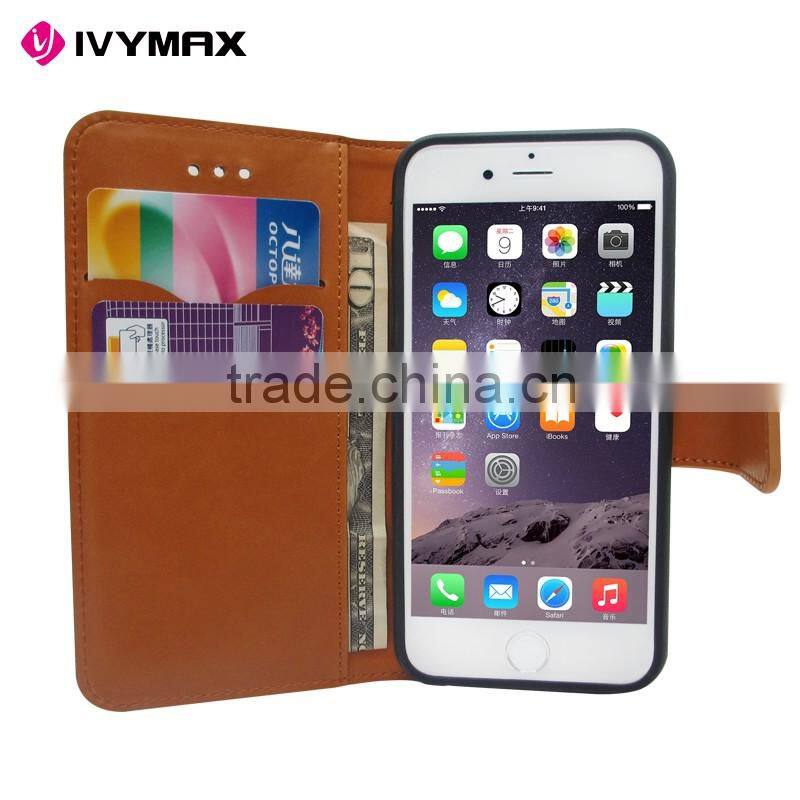 Wholesale dual color convas pouch case with credit card for iphone 6 folio flip case cover