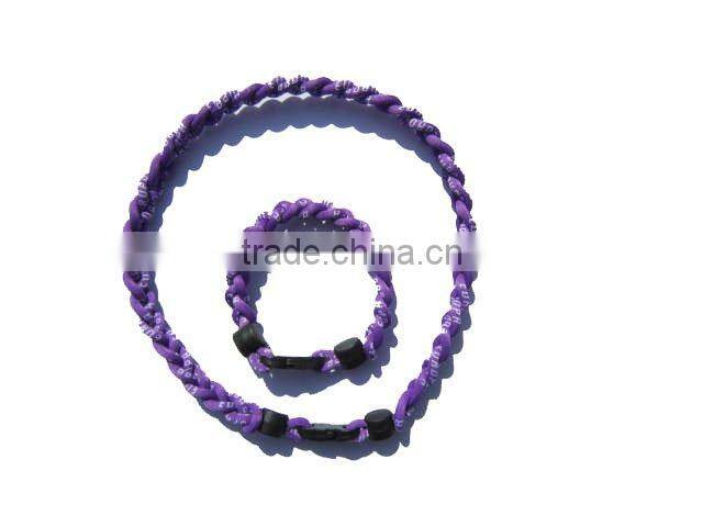 Blue & White 1Set Titanium Baseball Sports Necklace & Bracelet, 3 Ropes