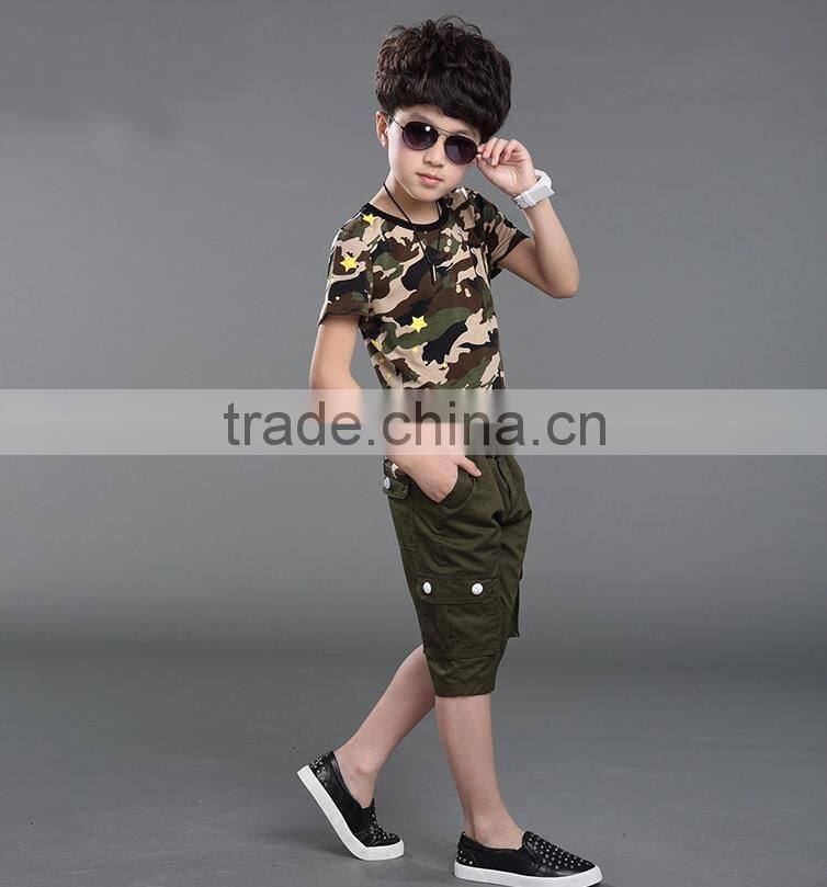 boys short sleeve cotton handsome camouflage suit