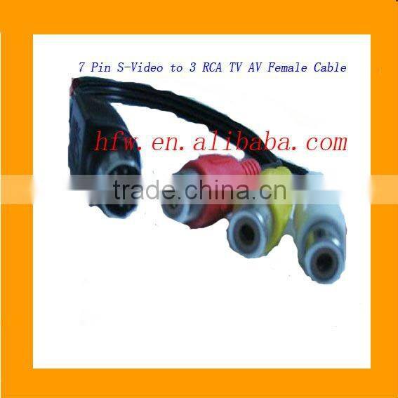 7 Pin S-Video to 3 RCA TV AV Female Cable