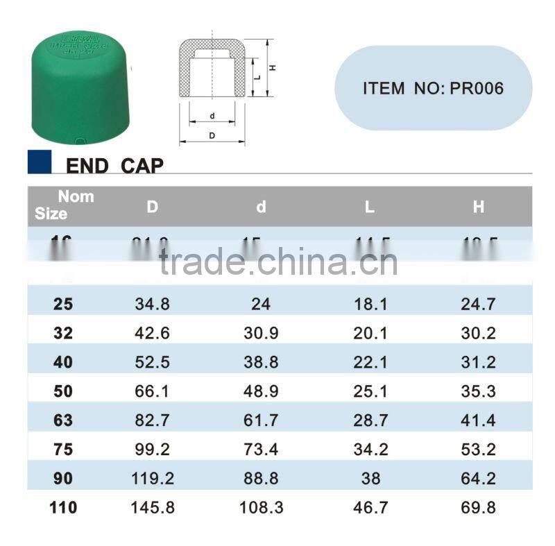 high quality cheap custom ppr plug/ppr end cap/ppr pipe fittings