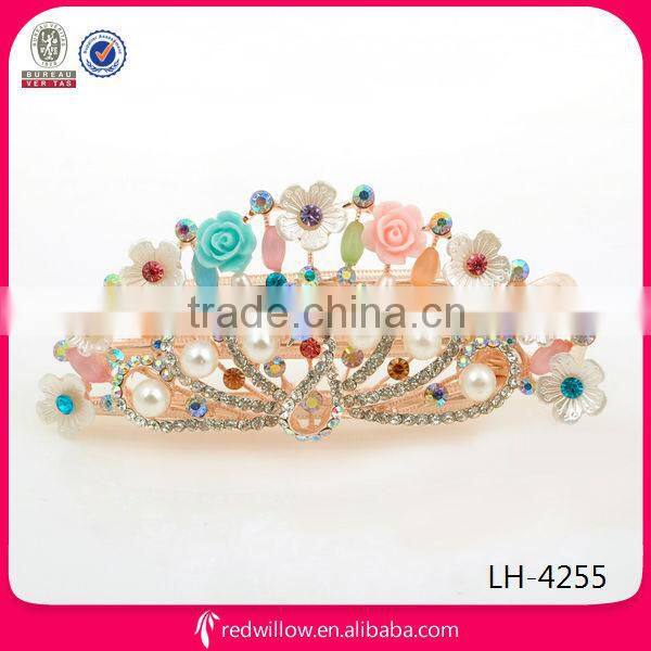 Wholesale jeweled hair accessory crystal pearl flower hair barrette