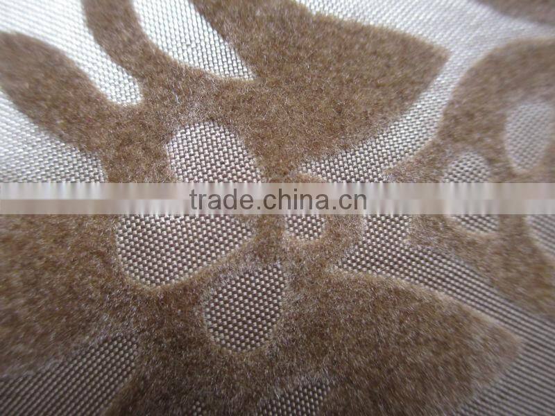 Cationic flocked fabric with flower design/ curtain flocked fabric/ garment fabric/ decorative fabric/ Flower Flocked Fabric