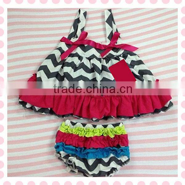 2013 lastest new design Wholesale cotton chevron swing top set cotton top withe cotton bloomer for baby