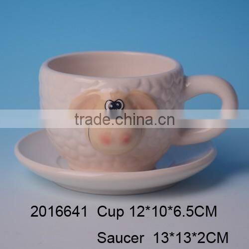 High quality ceramic sheep cup with saucer set,ceramic sheep coffee cup and saucer set