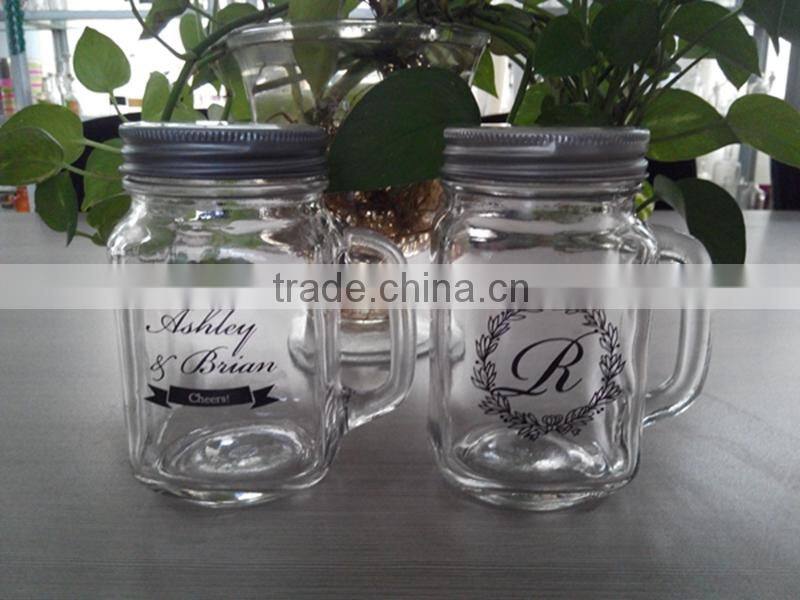 Glass storage jars with handle and logo printing