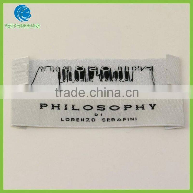 2016 High Density Damask Woven Label End Fold Soft Material Black Main Label For Clothing