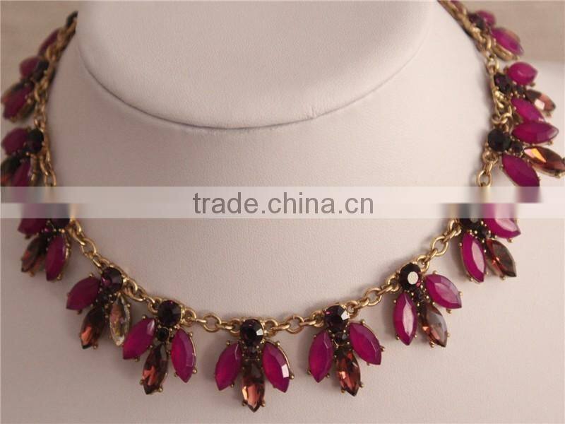 Red Color Clear Rhinestone Necklace, Flower Choker Crystal Necklace