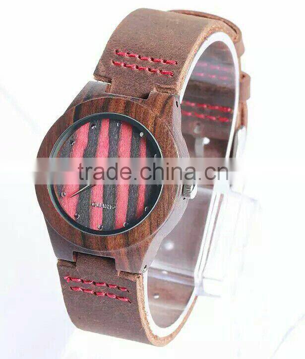 high quality fashion green maple wood watch Japan Miyota movt leather strap bamboo wooden watch