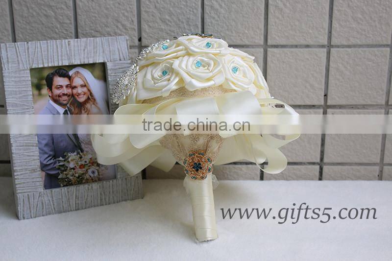 Handmade silk flower bouquets Vintage Inspired Alternative Large Satin Roses Wedding Bridal Bouquet