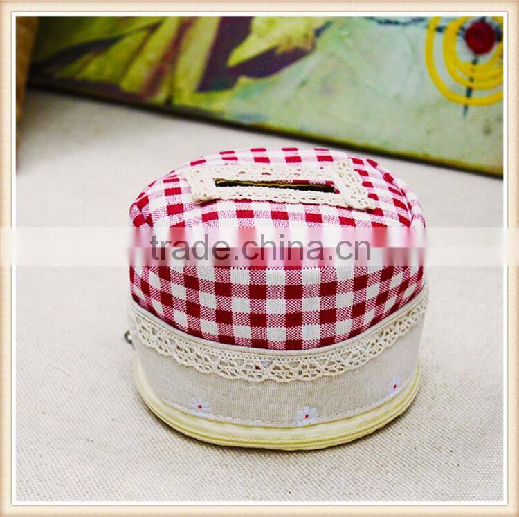 Cute round tissue box /cotton and linen desk storage cylinder tissue box