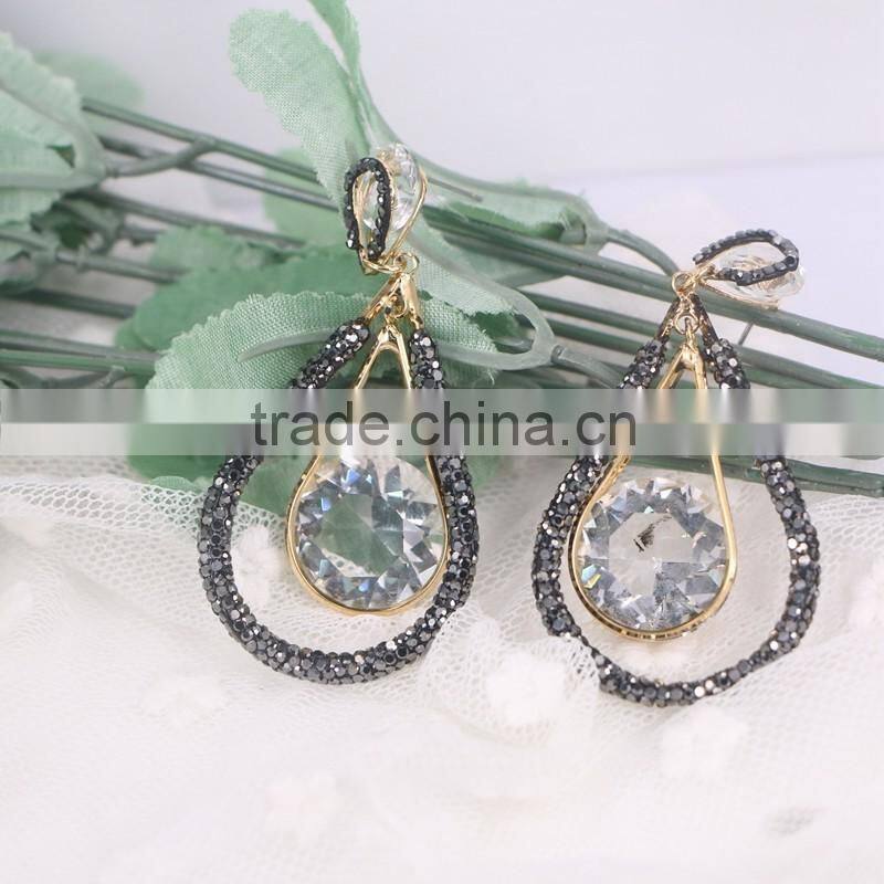 Crystal Zircon Dangle Jewelry Earring, Pave Rhinestone Waterdrop Fashion Gold Earring Studs