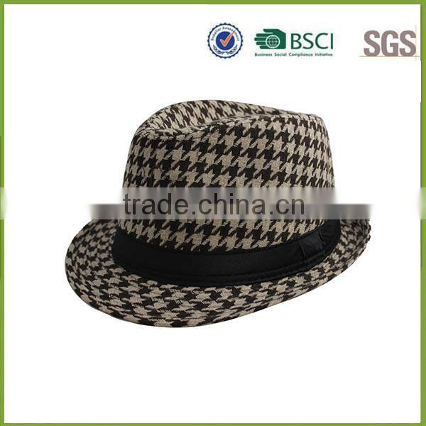 HOT Sale Man checks acrylic or wool ribbon decorated cheap fedora hat