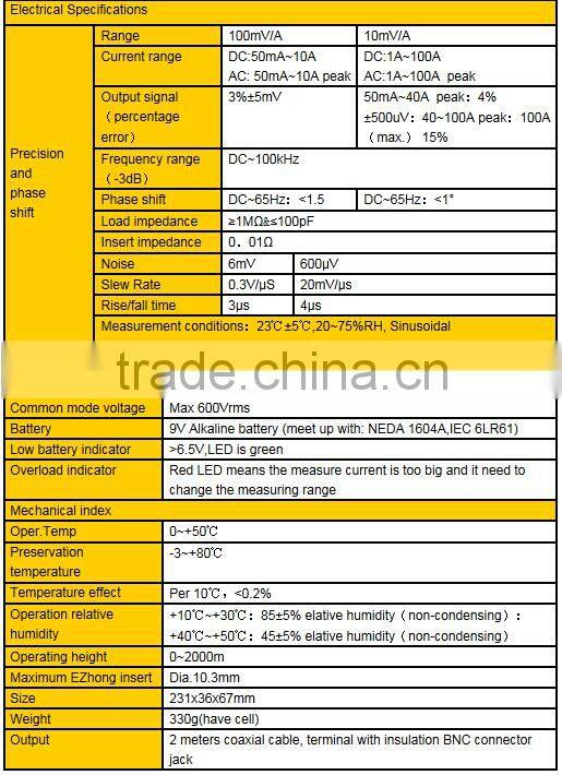Current probe PT-710 100KHZ 0.05A-10A 1-100A Frequency range(-3dB) DC~100kHz