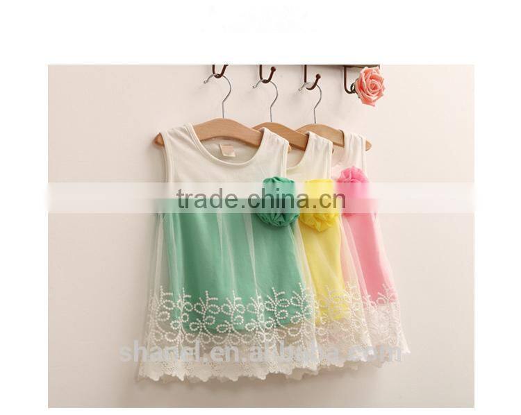 NEW arrival girls cotton tops flower vest t-shirts