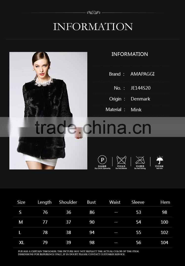 hot sale women black whole mink pelt long fur coat for winter