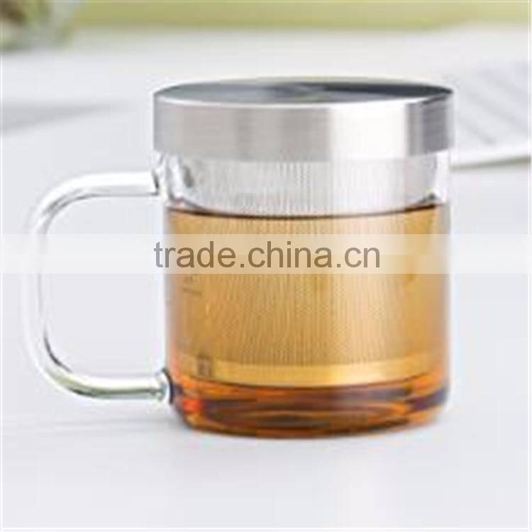 Heat Resistant High borosilicate Glass Brewing Tea Cup, Tea Infuser Mug with Infuser Strainer and stainless steel Lid,Easy to cl