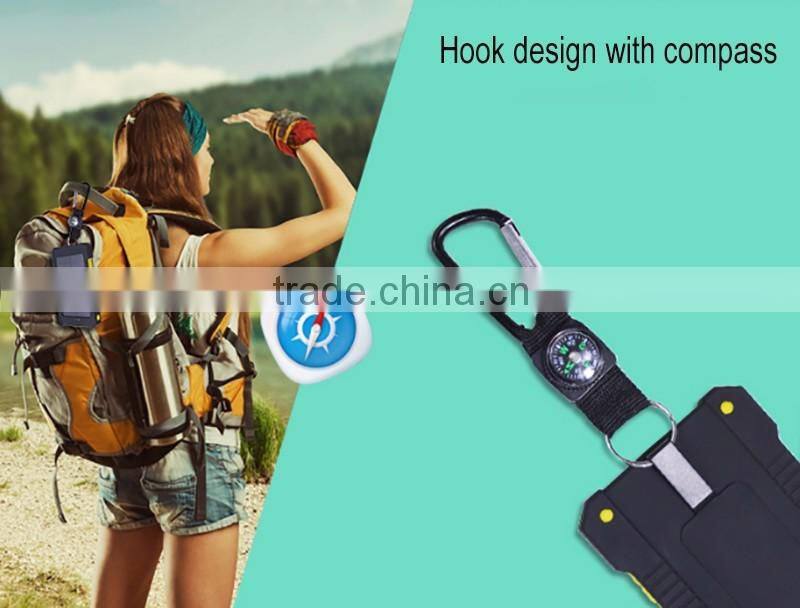 Hot sale 10000mah portable solar charger for samsung mobile phone with led and compass