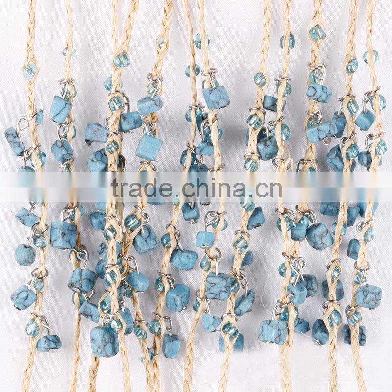 Yiwu factory turquoise bead bracelet , turquoise weave bead bracelet wholesale