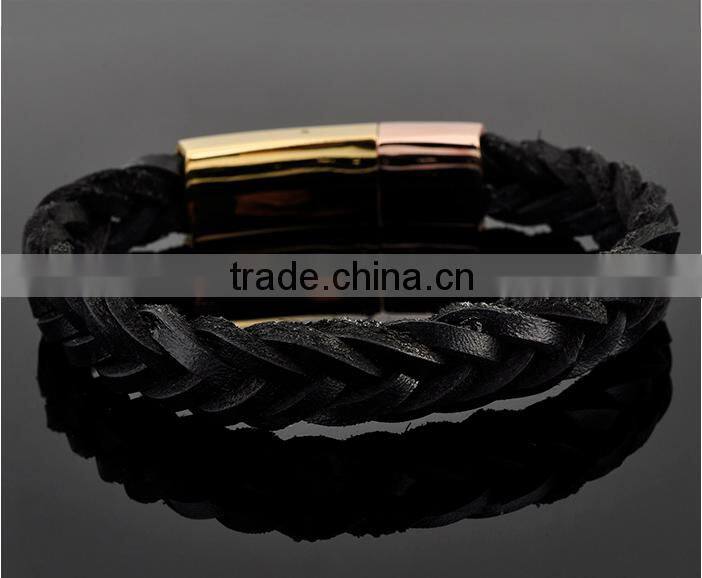 Costume Jewelry Genuine Leather Steel Bracelet