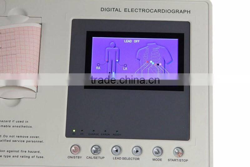 CE approved Three channel color LCD display 12-lead Built ECG Machine in USB/RS232 interface