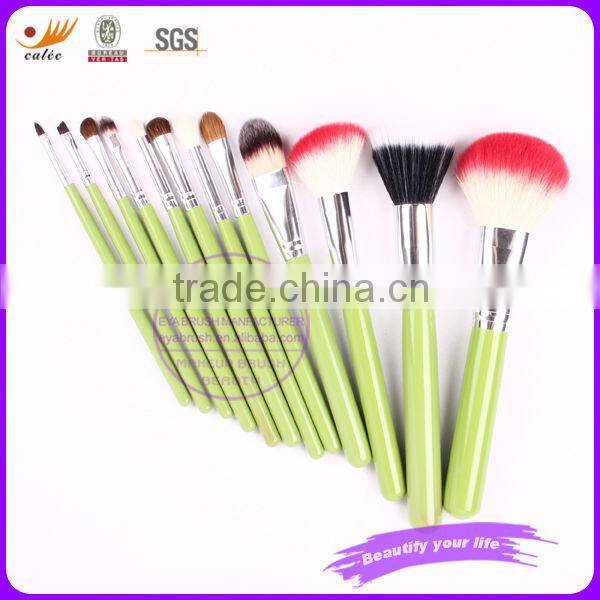 Beauty green color 12pcs cosmetic makeup brush set with cylinder