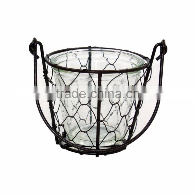 iron netting glass candle holder jars