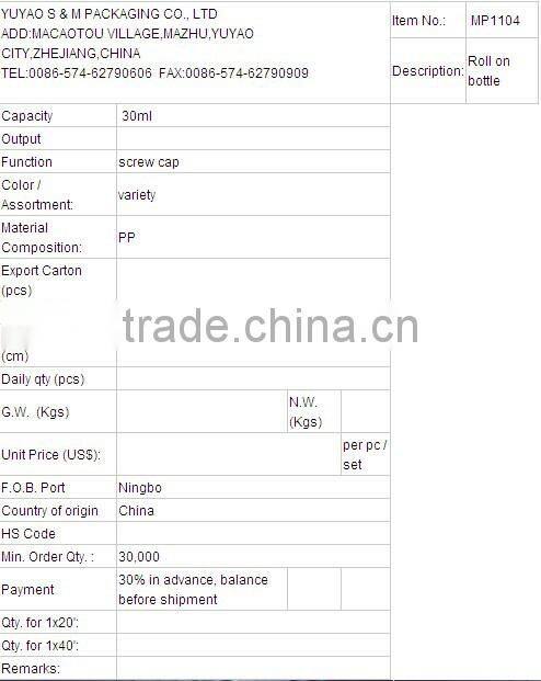 30ml MP1104 roll on bottle roll on packaging