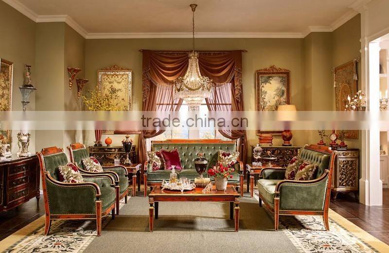 Vintage Living Room Sofa Set, Exquisite Hand Painting Wooden Sofa, Classic Button Tufted Chesterfield Sofa Couch set