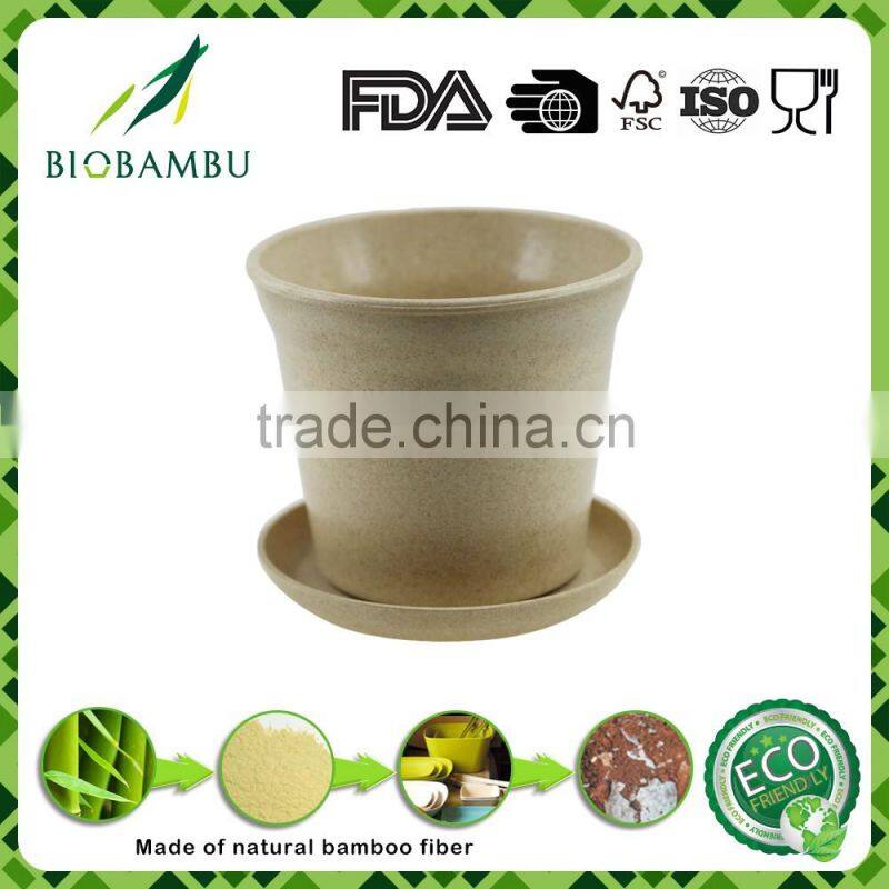 Manufacturer Supply Best selling items bamboo fiber flower pot with tray