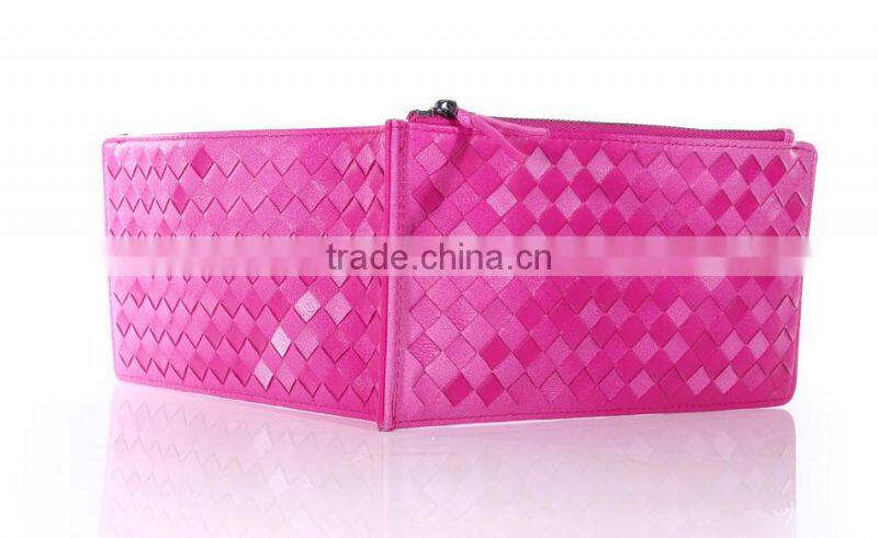 Girl genuine leather wallet zipped money pocket/bag with card slots