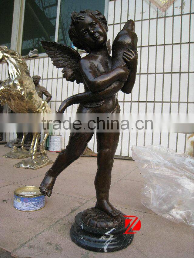 Bronze baby angel sculpture hold a fish statue