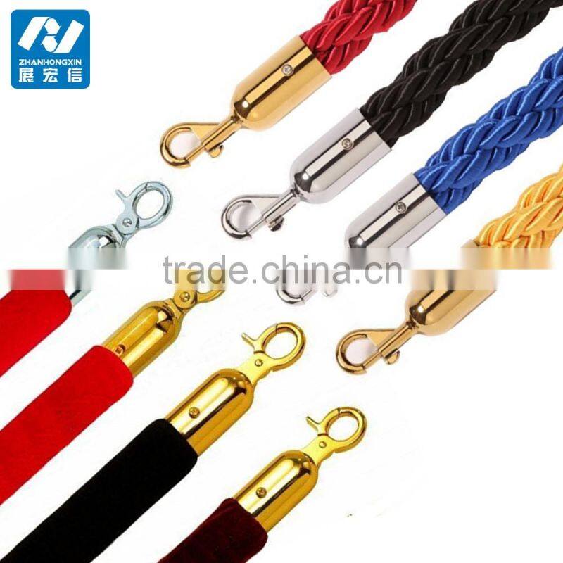 1.5 Meter black velvet rope with gold hook for crowd control barrier