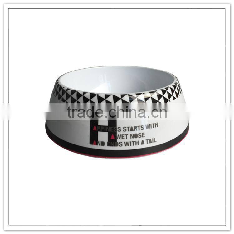 100% quality guaranteed family needs durable melamine travel black and white printing plastic pet bowl