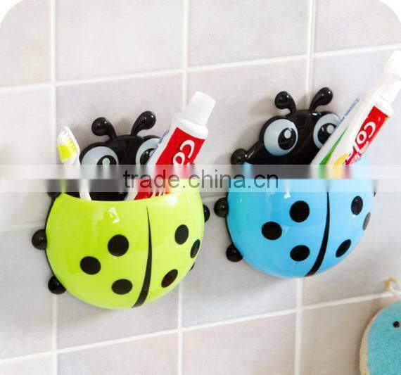 plastic Ladybug strong sucker wall mount toothbrush holder toothpaste holder