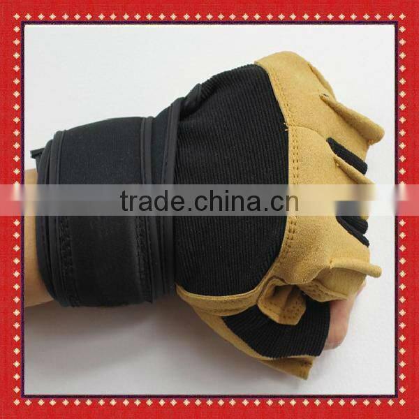 Fingerless suede pig leather fitness gloves