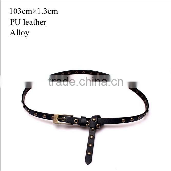 Wholesale rivets decorated pin buckle sex girl thin PU waist belt adjustable eyelets belts