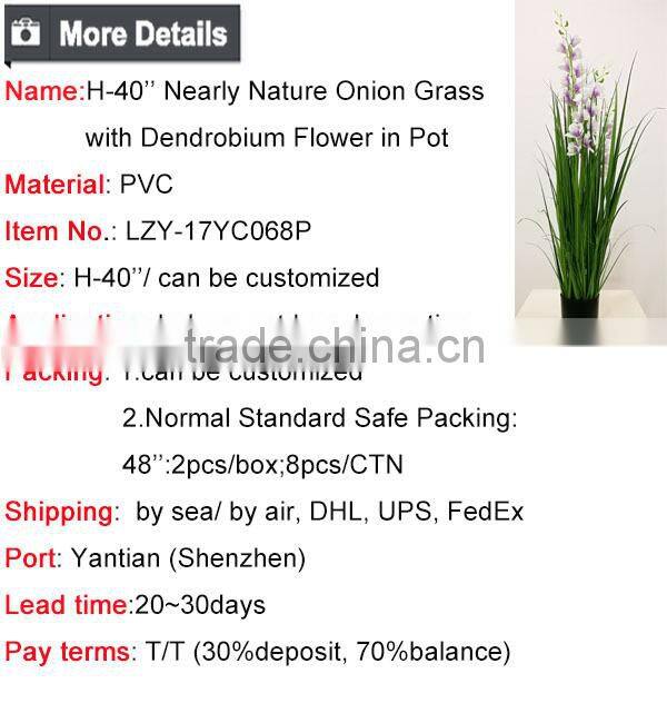 2017 Wholesale Nearly Nature Artificial Grass Synthetic Onion Grass with Orchid in Pot Fake Grass for Indoor Decoration