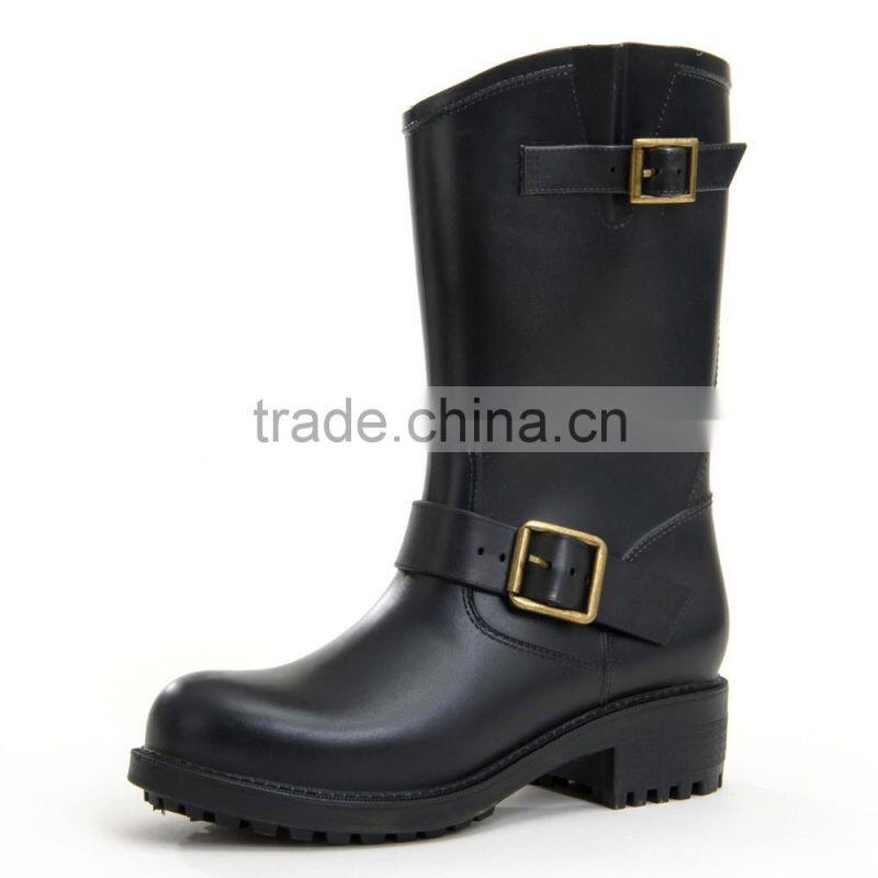 mid-tube Europe style custom women cheap rain boots with buckles