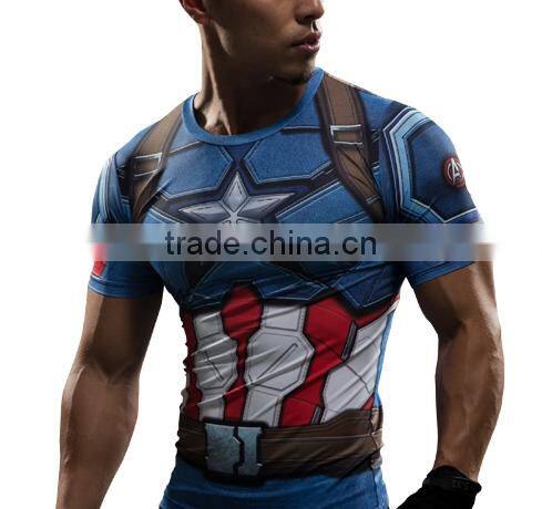 2016 New Fashion Captain America 3D Printed Iron Man Fitness Gym Compression T-shirts
