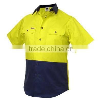 100% cotton 2 contrast colors open front mens work shirts