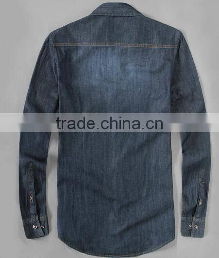 Mens denim shirt Long sleeve washed denim shirts two pockets denim shirts