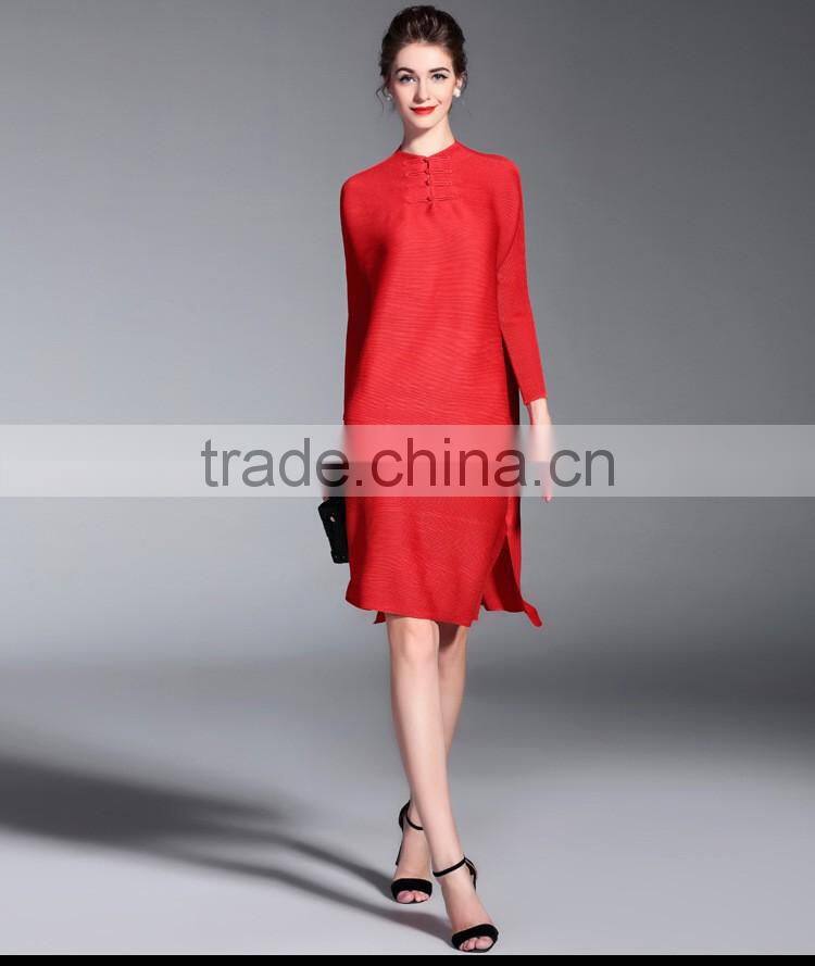 Chinese national style plus size ladies draped dress with buttons