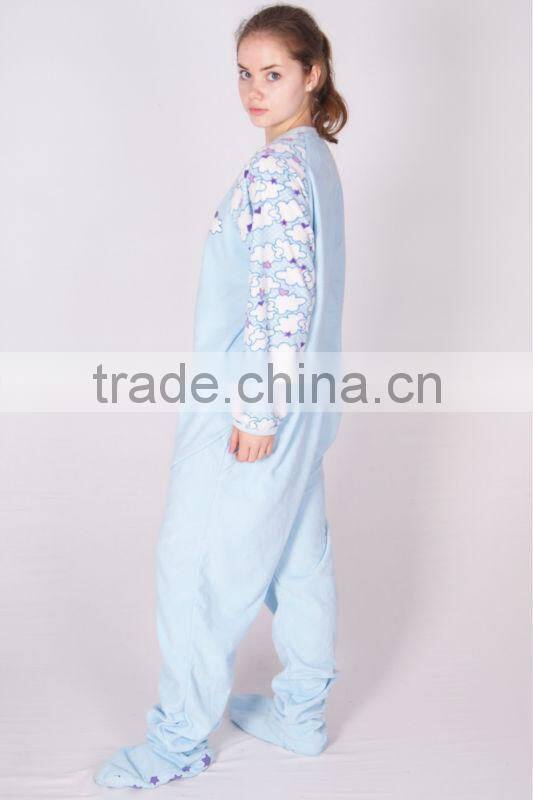 2013 Fleece Unisex Adult Footed Overall Pajamas Print Jumpsuit