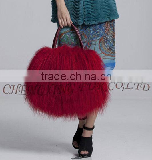 CX-H-24F Newest Fashion Real Tibetan Lamb Fur Lady Handbag Female Bag